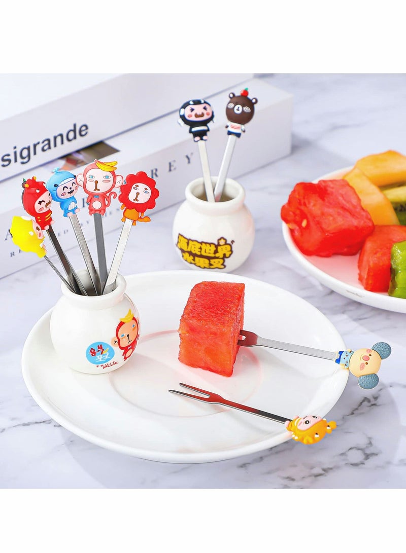 Y&D Fruit Fork Cartoon Animal Silicone Handle Stainless Steel Kids Salad Reusable with Ceramic Storage Jar Food Toothpicks Suitable for Dessert Snacks - Image 3