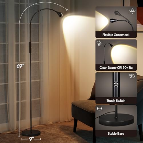 SUNMORY Adjustable LED Beam Floor Lamps for Living Room, Reading Lamp with Flexible Gooseneck, Dimmable Zoomable Spotlight, Work Light, Touch Control, Task Crafting Standing Lamp for Office Bedroom - Image 4