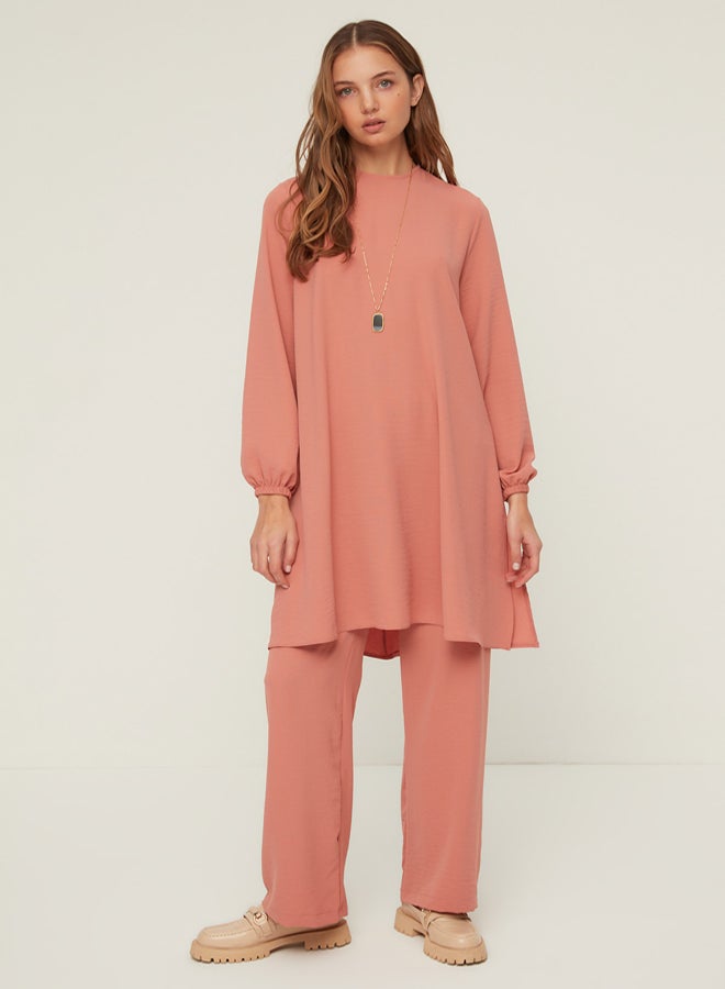 trendyol Dried Rose Flowers Elasticated Wide Leg Aerobin Tunic-Pants Weave Suit TCTSS22US0023 - Image 1