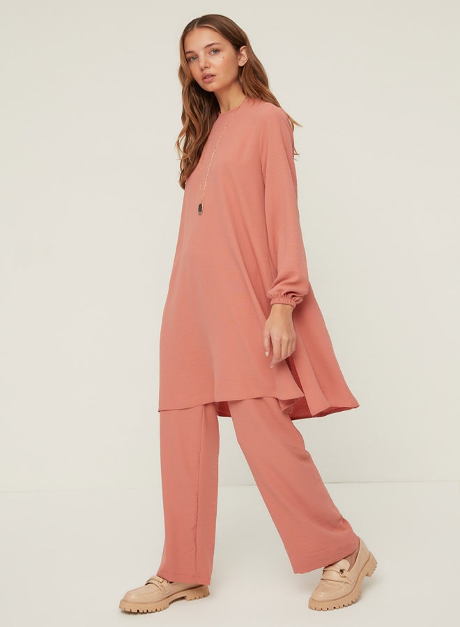 trendyol Dried Rose Flowers Elasticated Wide Leg Aerobin Tunic-Pants Weave Suit TCTSS22US0023 - Image 2
