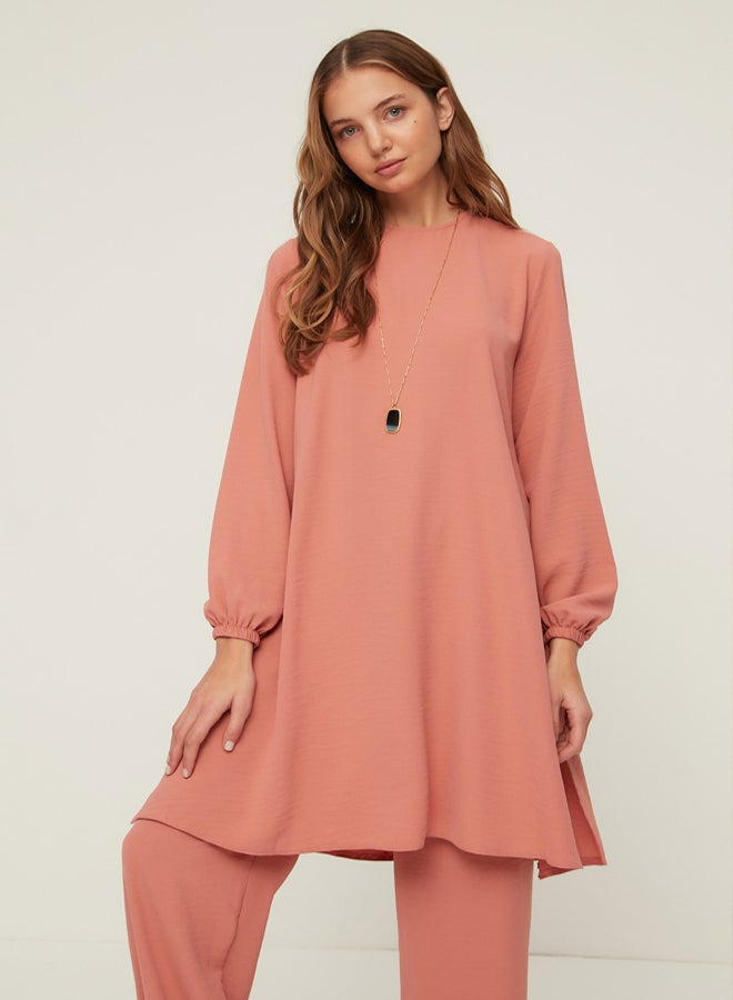 trendyol Dried Rose Flowers Elasticated Wide Leg Aerobin Tunic-Pants Weave Suit TCTSS22US0023 - Image 3