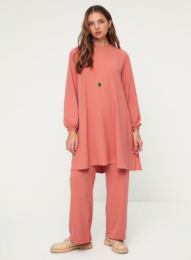 trendyol Dried Rose Flowers Elasticated Wide Leg Aerobin Tunic-Pants Weave Suit TCTSS22US0023 - Image 5