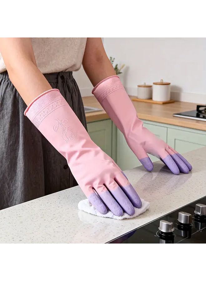Pink PVC Single Layer Cleaning Gloves 2 Pairs L Size For Dishwashing And Sanitation - Image 3