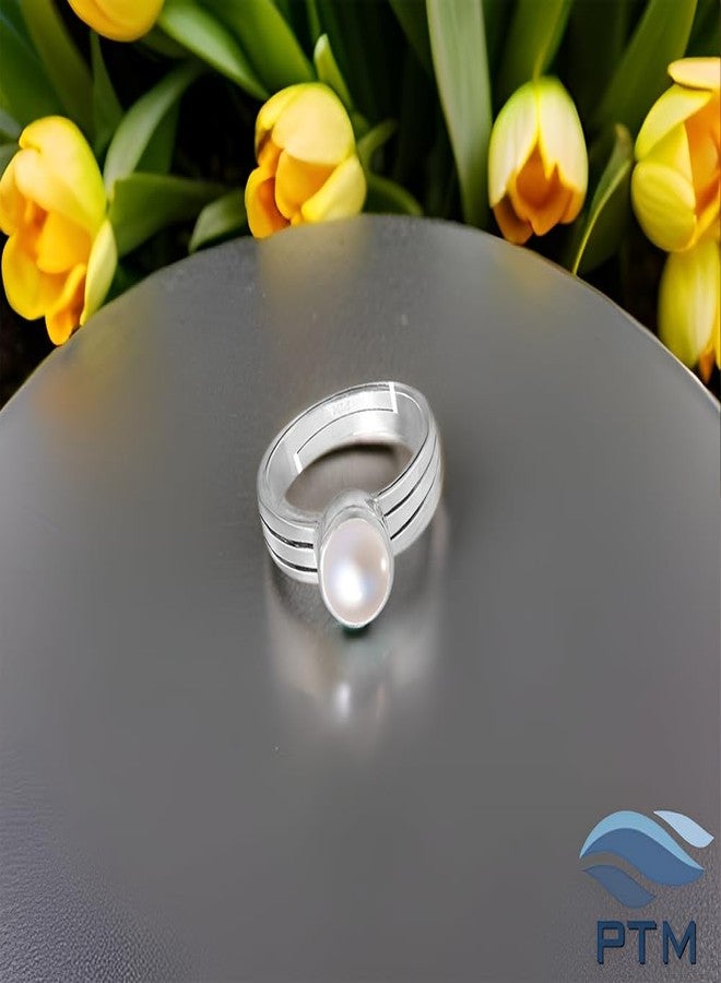 PTM Pearl/Moti 10.25 Ratti or 9.5 Carat Astrological Certified Gemstone Pure Sterling Silver/925 bis Hallmark Adjustable Ring for Men - nfba21025 - Image 2