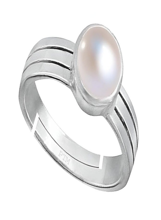 PTM Pearl/Moti 10.25 Ratti or 9.5 Carat Astrological Certified Gemstone Pure Sterling Silver/925 bis Hallmark Adjustable Ring for Men - nfba21025 - Image 1