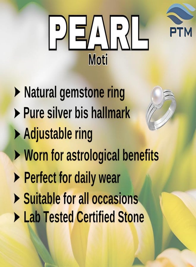 PTM Pearl/Moti 10.25 Ratti or 9.5 Carat Astrological Certified Gemstone Pure Sterling Silver/925 bis Hallmark Adjustable Ring for Men - nfba21025 - Image 4