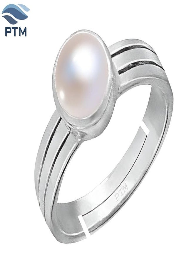 PTM Pearl/Moti 10.25 Ratti or 9.5 Carat Astrological Certified Gemstone Pure Sterling Silver/925 bis Hallmark Adjustable Ring for Men - nfba21025 - Image 3