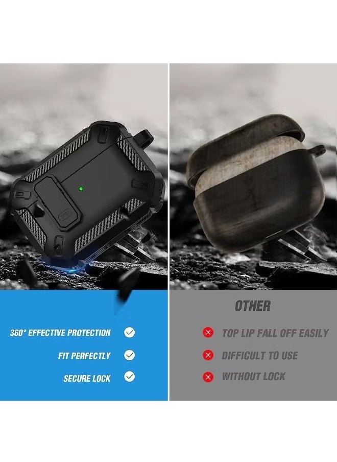 Generic - Airpods 3 Case Cover 2024, Airpods 3 Protective Case with Lock, Mecha Hard Shell Rugged Shockproof Cover with Keychain Compatible with Apple Airpods 3 2024 (Black) - Image 1