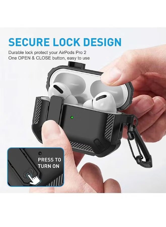 Generic - Airpods 3 Case Cover 2024, Airpods 3 Protective Case with Lock, Mecha Hard Shell Rugged Shockproof Cover with Keychain Compatible with Apple Airpods 3 2024 (Black) - Image 1