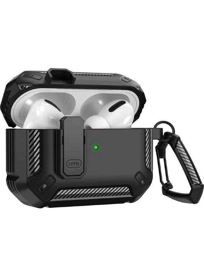 Generic - Airpods 3 Case Cover 2024, Airpods 3 Protective Case with Lock, Mecha Hard Shell Rugged Shockproof Cover with Keychain Compatible with Apple Airpods 3 2024 (Black) - Image 1
