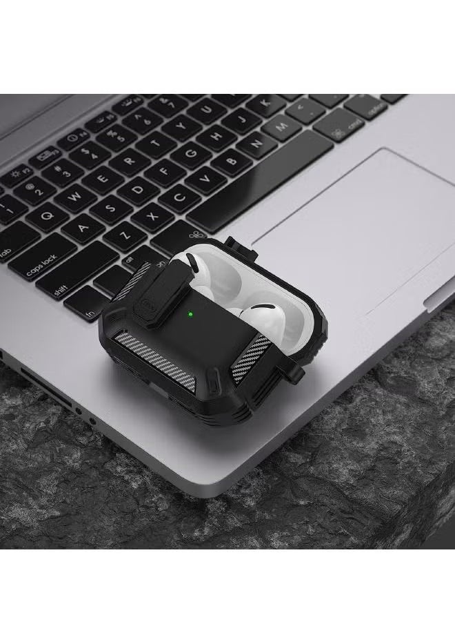 Generic - Airpods 3 Case Cover 2024, Airpods 3 Protective Case with Lock, Mecha Hard Shell Rugged Shockproof Cover with Keychain Compatible with Apple Airpods 3 2024 (Black) - Image 1