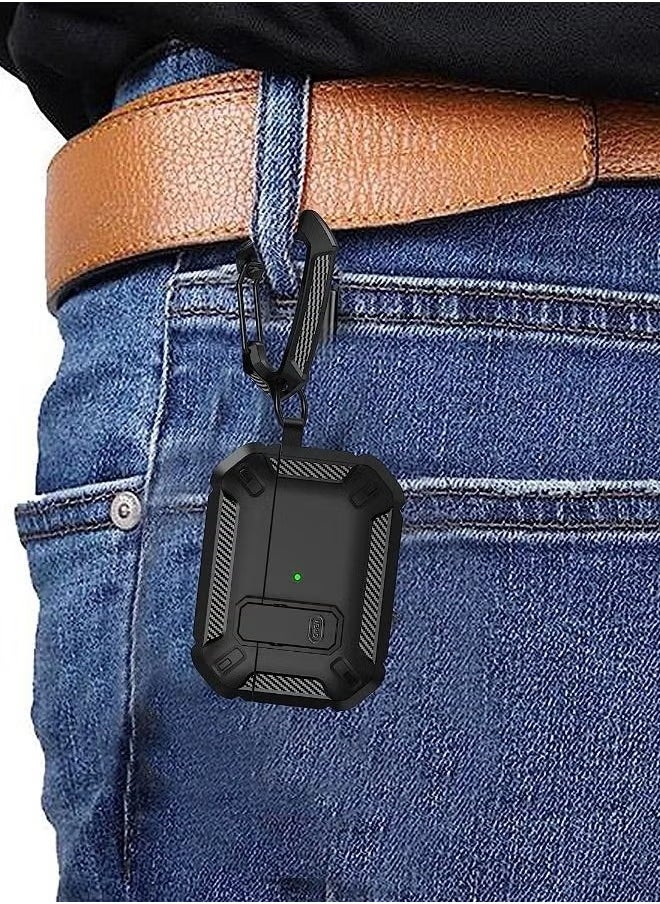 Generic - Airpods 3 Case Cover 2024, Airpods 3 Protective Case with Lock, Mecha Hard Shell Rugged Shockproof Cover with Keychain Compatible with Apple Airpods 3 2024 (Black) - Image 1