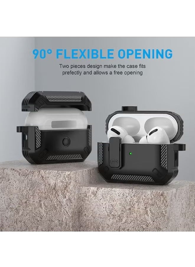 Generic - Airpods 3 Case Cover 2024, Airpods 3 Protective Case with Lock, Mecha Hard Shell Rugged Shockproof Cover with Keychain Compatible with Apple Airpods 3 2024 (Black) - Image 1