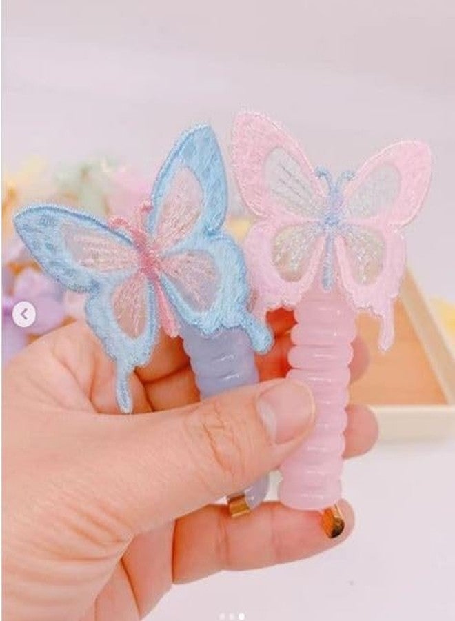 Plenteous ربطات شعر حلزونية متعددة للنساء والفتيات، ربطات شعر سلكية، ربطات شعر مطاطية، حامل ذيل حصان، ربطات شعر سلكية - قطعتان متعددتا الألوان. (فراشة جديدة) - Image 1