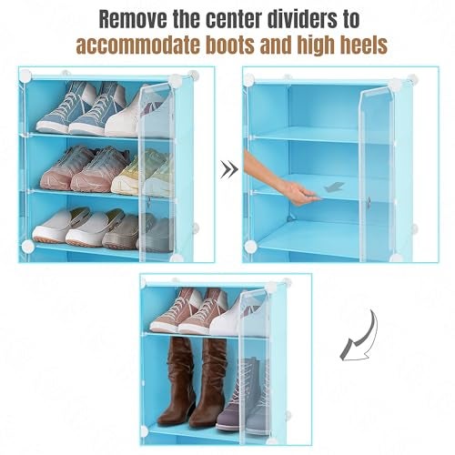 ABOUT SPACE Shoe Rack for Home with Door - 24 Pair DIY Slipper Stand with Hanger, 4 Cube Expandable Shelves Closed Shoes Rack for Home Men, Women Heels Boots Flip-Flops (Blue-L 80 x B 30 x H 90 cm) - Image 5