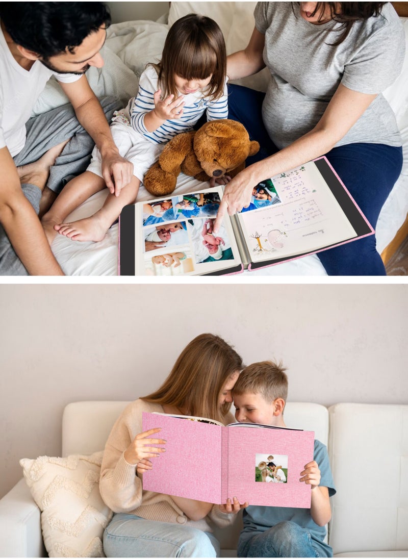 HomarKet Large Photo Album Scrapbook with Window, Linen Self Adhesive Scrapbook Album, Wedding Anniversary Birthday Valentines Day, 28cm x 27cm 40 Blank Pages Memory Book with A Metallic Pen Pink  - Image 4