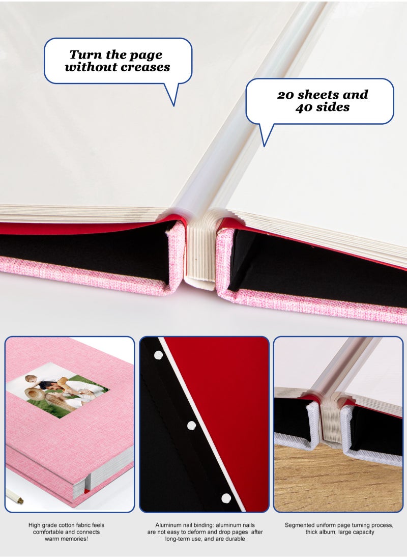 HomarKet Large Photo Album Scrapbook with Window, Linen Self Adhesive Scrapbook Album, Wedding Anniversary Birthday Valentines Day, 28cm x 27cm 40 Blank Pages Memory Book with A Metallic Pen Pink  - Image 5
