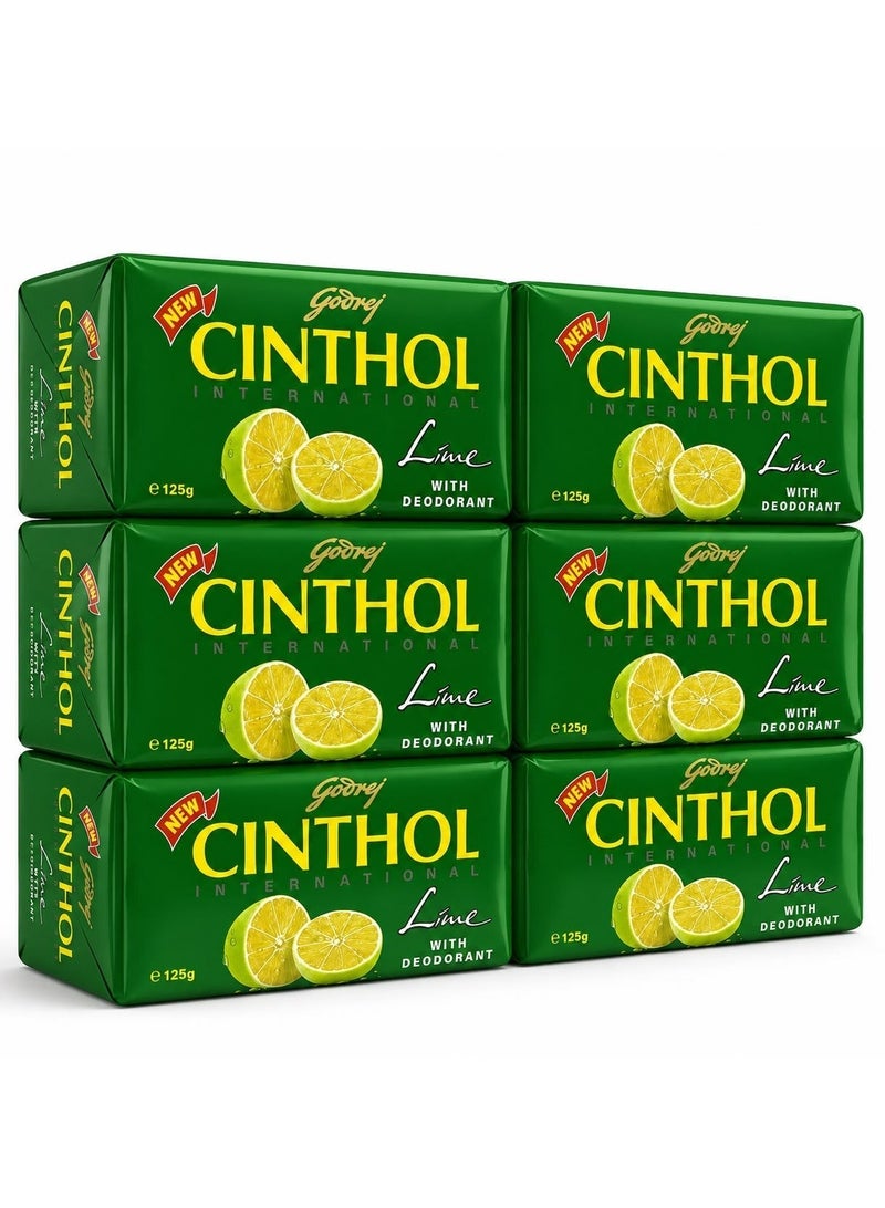 Cinthol Lime Bath Soap Germ Protection, 125g (Pack of 6) - Image 1