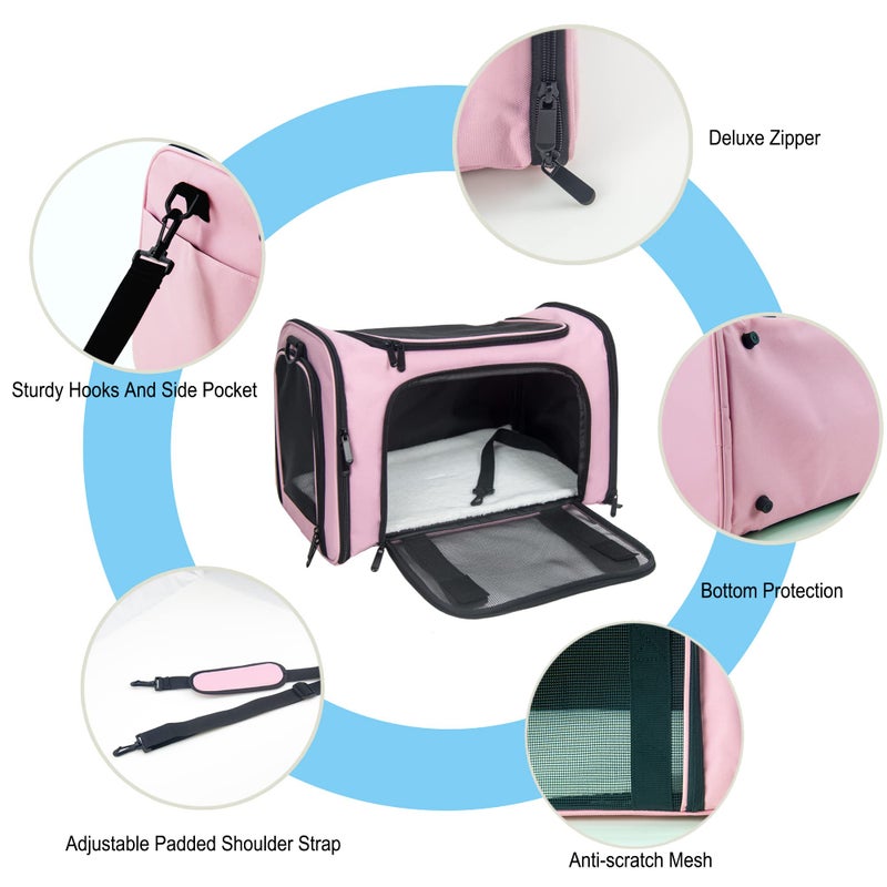 NextFri Soft Sided Carrier for Small Medium Cats Dogs,TSA Airline Approved Collapsible Travel Pet Carrier Medium Pink - Image 3