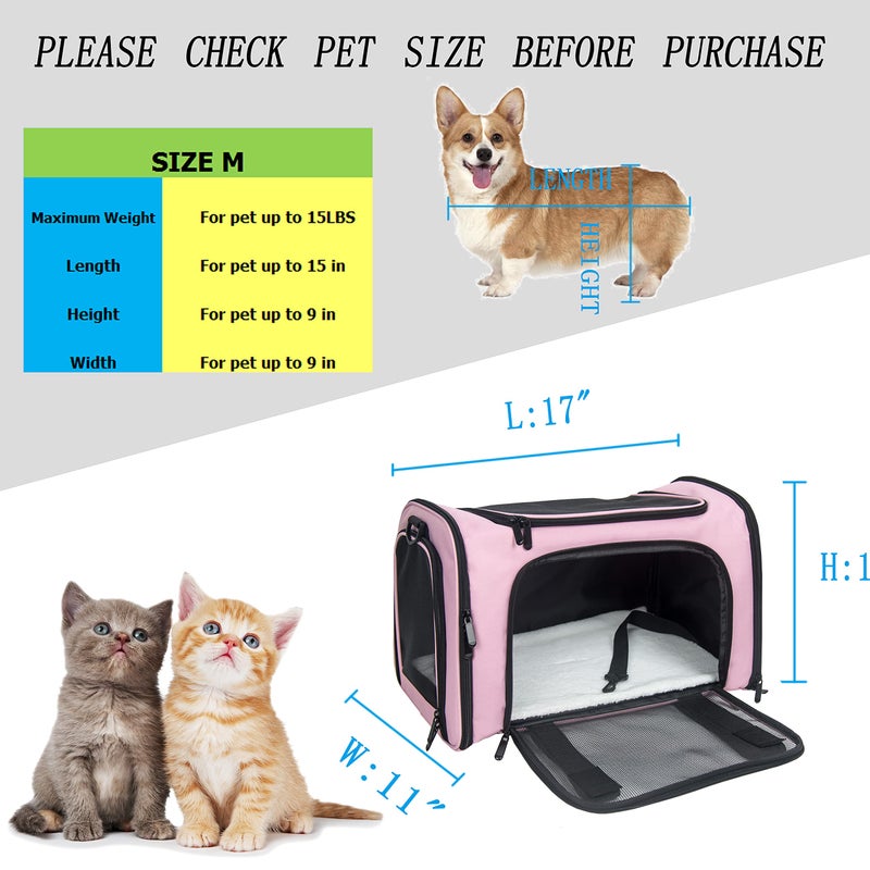 NextFri Soft Sided Carrier for Small Medium Cats Dogs,TSA Airline Approved Collapsible Travel Pet Carrier Medium Pink - Image 4
