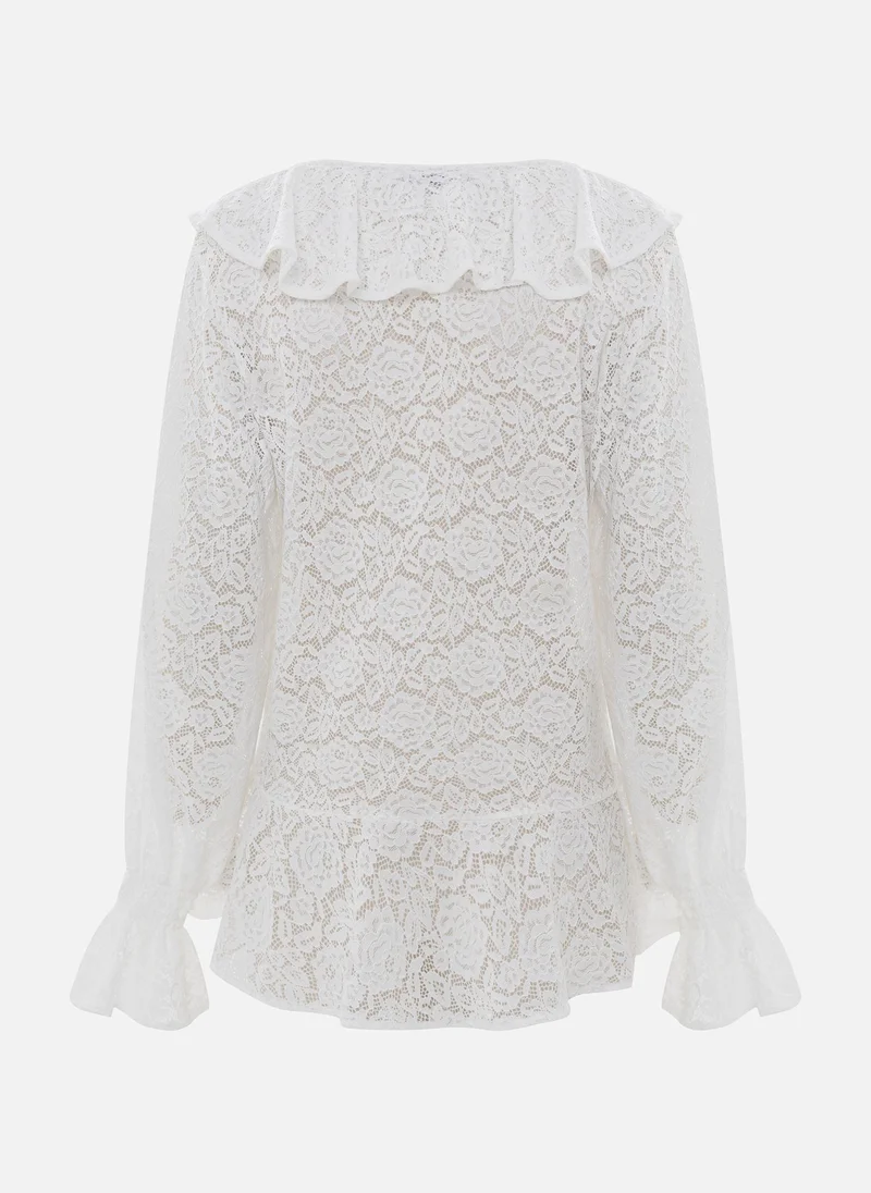 Lichi Openwork blouse with voluminous flounces on the collar