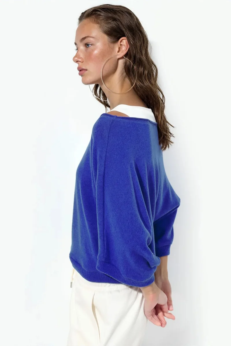 Busem Cobalt Blue BUSEM Women's Ribbed Crew Neck Jumper for Women | Best Price UAE