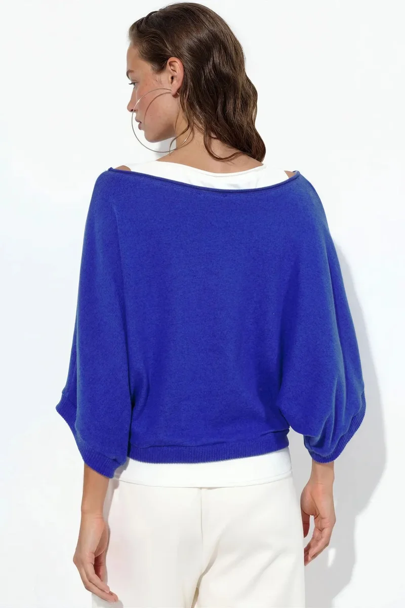 Busem Cobalt Blue BUSEM Women's Ribbed Crew Neck Jumper for Women | Best Price UAE