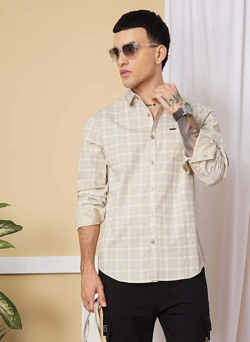 شركة المرآب الهندية Men Slim Fit Checkered Full Sleeves Spread Collar Casual Shirt