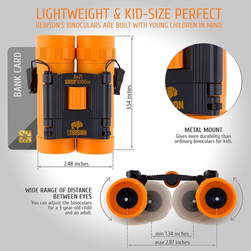 Scotar BeBison Binoculars for Kids - 8x21 High Resolution Real Optics - Compact Folding Shockproof Kids Binoculars for Bird Watching - Spy Games - Outdoor Play for Boys and Girl - Image 5