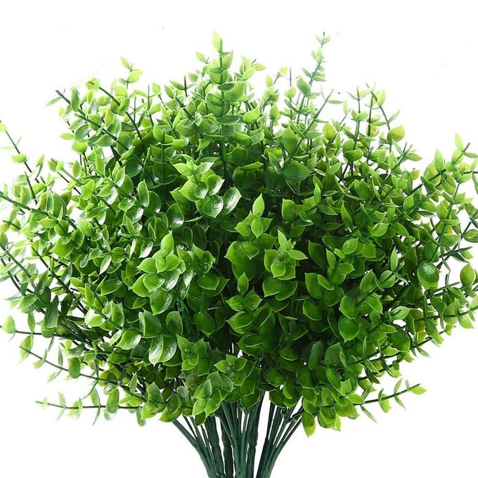 12pcs Artificial PlantsPlastic Greenery Shrubs UV Resistant Fake Outdoor Plants Plastic Shrubs for Farmhouse Home Garden Wedding Indoor Outside Decor Green