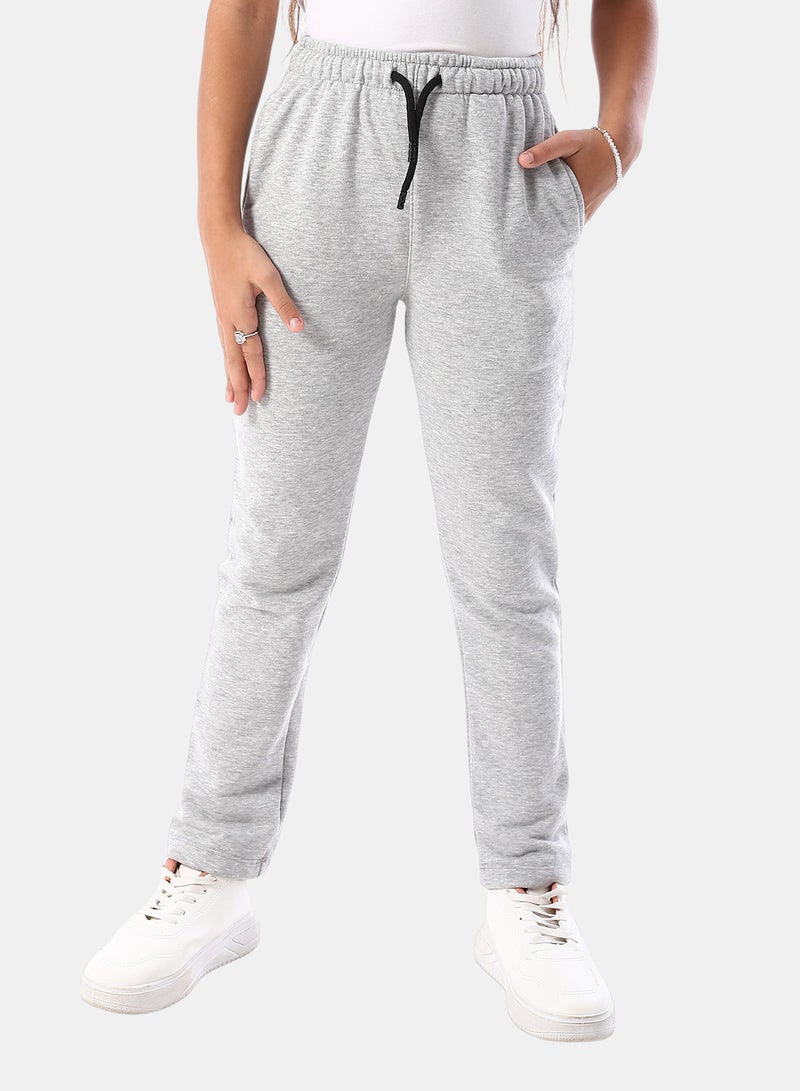 Andora Slash Pockets Cotton Girls' Pants - Smoke Grey - Image 1