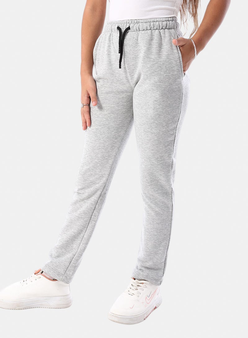 Andora Slash Pockets Cotton Girls' Pants - Smoke Grey - Image 2