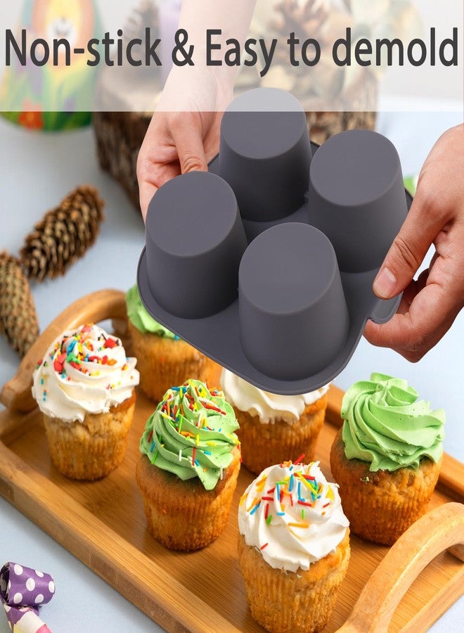 Fchil Silicone Muffin Tray for Air Fryer 1Pcs, 4-Cups Nonstick Muffin Pans with Carrying Handle, Silicone Cake Pans for Baking Cupcakes Pudding Dessert Quiches Tart, Grey - Image 3