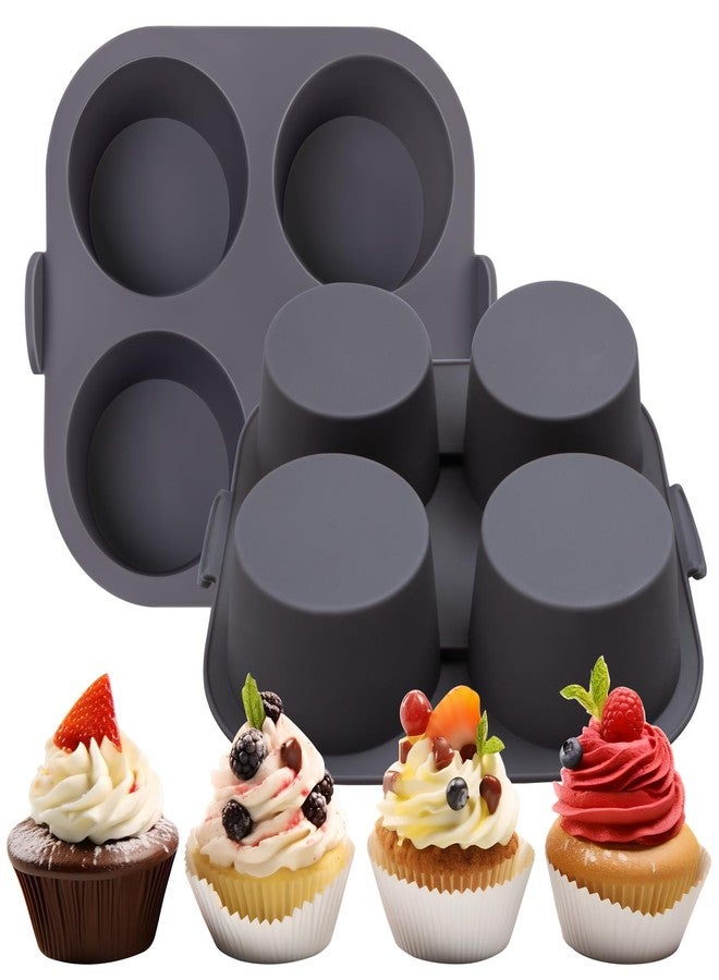 Fchil Silicone Muffin Tray for Air Fryer 1Pcs, 4-Cups Nonstick Muffin Pans with Carrying Handle, Silicone Cake Pans for Baking Cupcakes Pudding Dessert Quiches Tart, Grey - Image 1