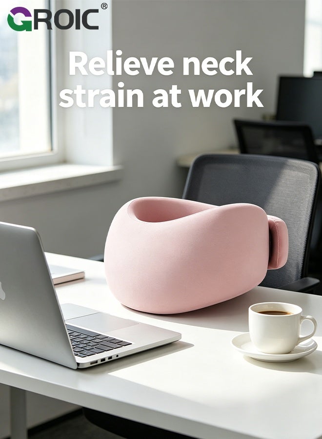 GROIC Ergonomic Neck Support Brace – Neck Brace Posture Corrector for Forward Head & Neck Pain Relief, Breathable Cotton Neck Stretcher for Office, Travel & Daily Use (Pink) - Image 3