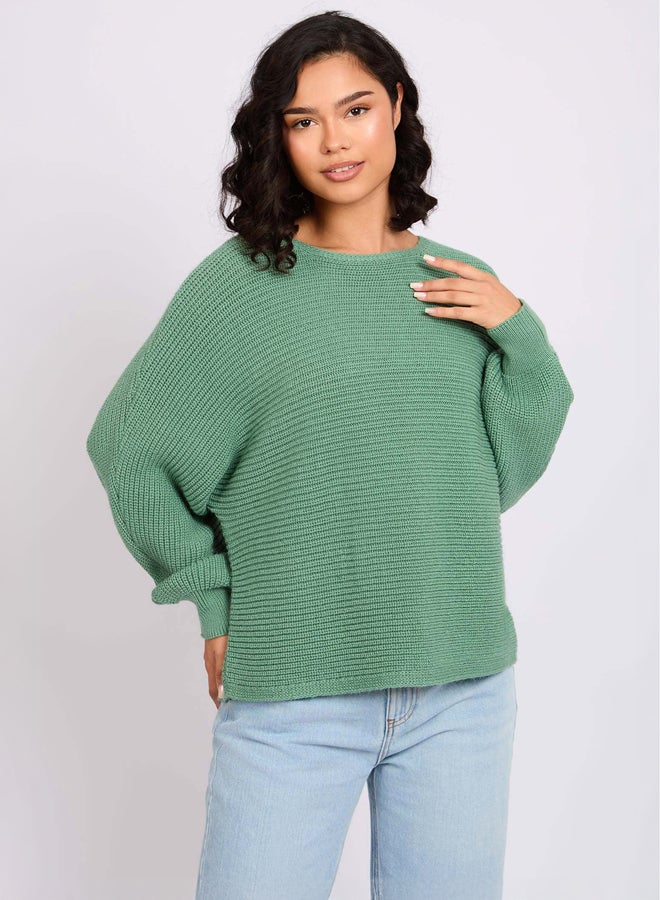Premoda Women Pullover  Oversize Cropped Green  - Image 2