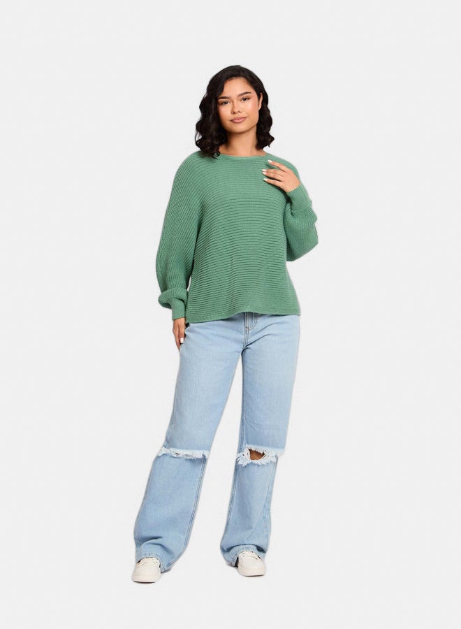 Premoda Women Pullover  Oversize Cropped Green  - Image 1