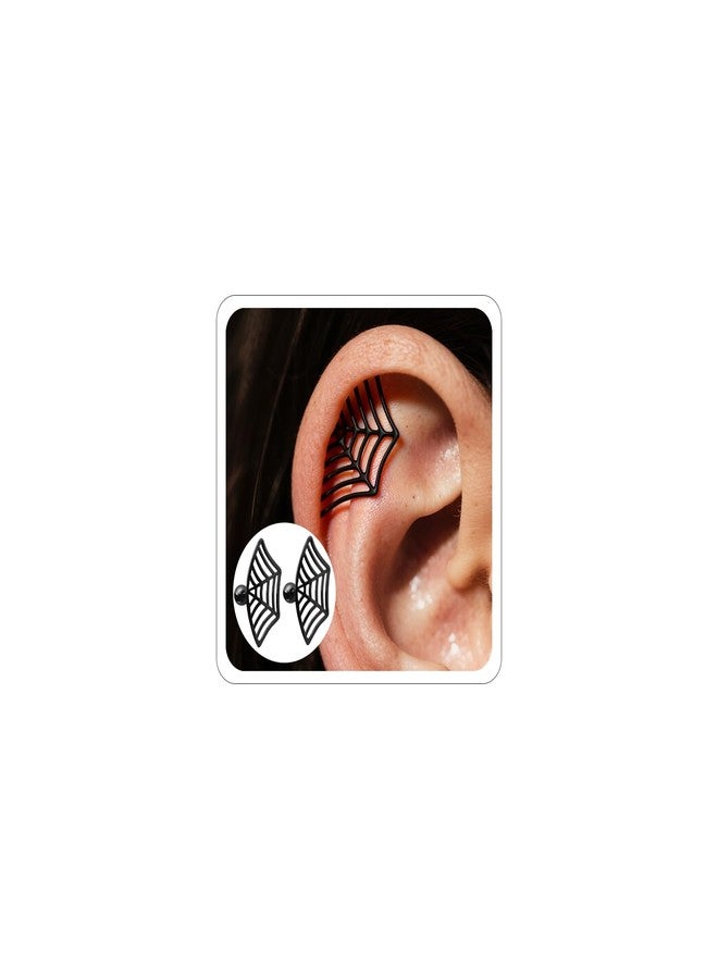 Xeyau Gothic Earrings Spider Web Earrings for Women Halloween Earrings Cartilage Funny Fake Spider Punk Stud Earring Goth Halloween Piercing Earring Accessories Jewelry (Black-Bead) - Image 1