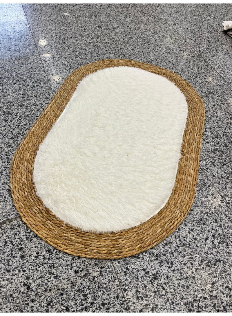 Handmade oval rug (bamboo and faux fur), 80×120 cm. - Image 2