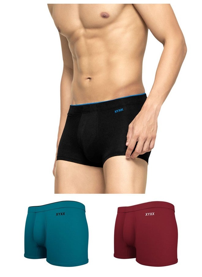 XYXX XYXX Modal Stretch Solid (Pack of 3) (Uno Trunks for Men Pack of Three_Maroon+Teal Blue+Black_L)  - Image 1