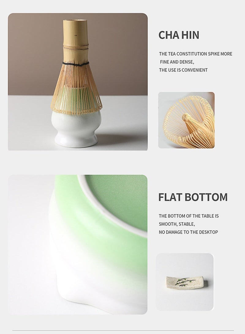 طقم شاي ماتشا 8 قطع شامل كوباية ماتشا، فرشاة خيزران، معلقة، حامل الفرشاة، مصفاة استانلس ستيل وطقم الشاي كامل، بيقدم ماتشا بطريقة تقليدية (اخضر متدرج) - Image 4