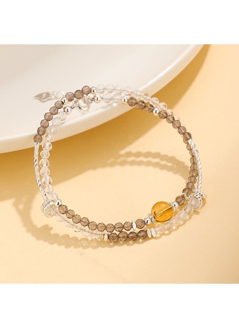 Elegant Double Loop Amethyst Bracelet with Green Crystal Ice Obsidian White Crystal Bracelet