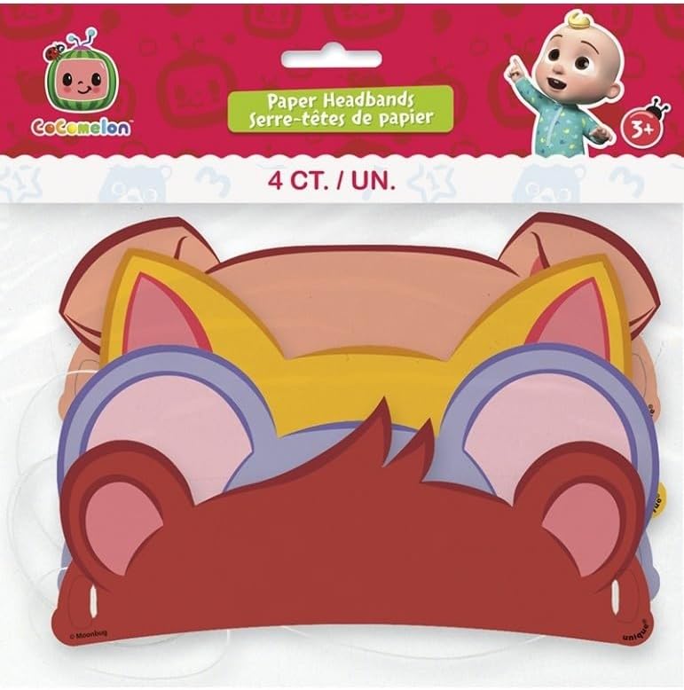 Unique Assorted Cocomelon Paper Elastic Headbands Pack Of 4  Adorable Design Perfect for Themed Parties Gifts  Playtime