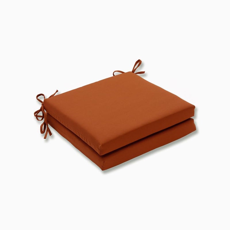 Pillow Perfect Monti Chino Solid IndoorOutdoor Patio Seat Cushions Plush Fiber Fill Weather and Fade Resistant Square Corner  20 x 20 Orange 2 Count