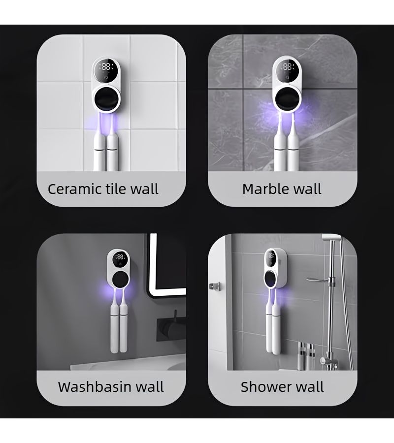 Smart Dual Induction Toothbrush Holder With Automatic Sensor Storage USB Charging LCD Digital Display Easy Wall Mount Installation No Drilling Required - Image 5