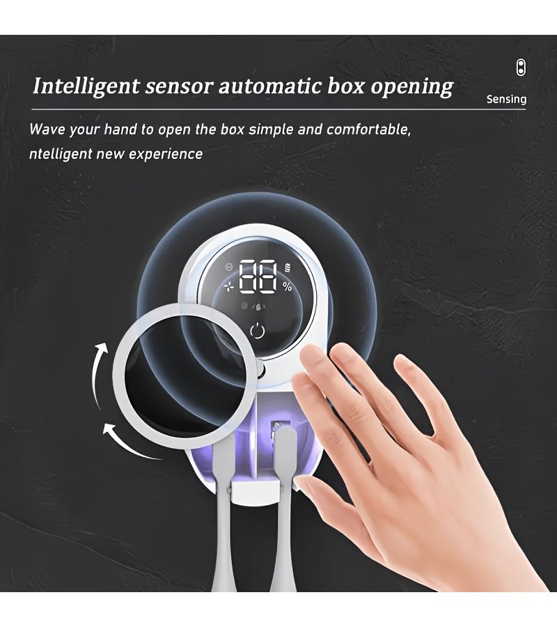 Smart Dual Induction Toothbrush Holder With Automatic Sensor Storage USB Charging LCD Digital Display Easy Wall Mount Installation No Drilling Required - Image 2
