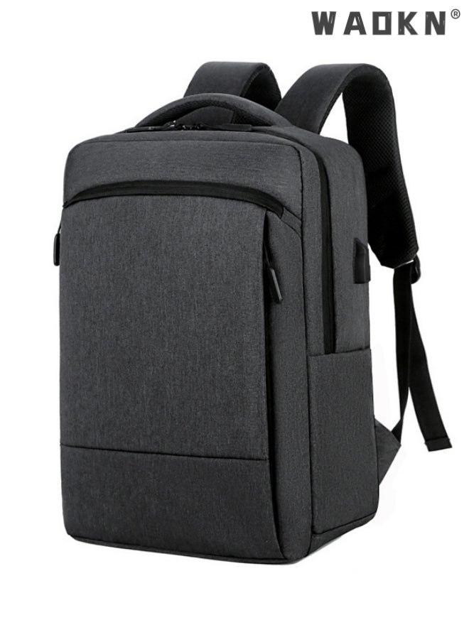 WAOKN Casual Breathable Large Capacity Oxford School Bag Travel Laptop Backpack Business Rucksack with USB Charging Port Men College School Bag Work Travel Flight Business 15.6" Laptop Dark Grey  - Image 1