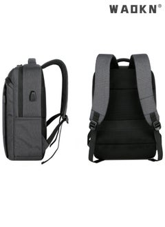 WAOKN Casual Breathable Large Capacity Oxford School Bag Travel Laptop Backpack Business Rucksack with USB Charging Port Men College School Bag Work Travel Flight Business 15.6" Laptop Dark Grey  - Image 3