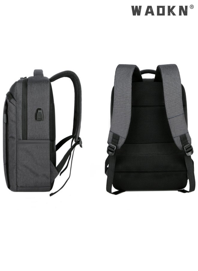 WAOKN Casual Breathable Large Capacity Oxford School Bag Travel Laptop Backpack Business Rucksack with USB Charging Port Men College School Bag Work Travel Flight Business 15.6" Laptop Dark Grey  - Image 3