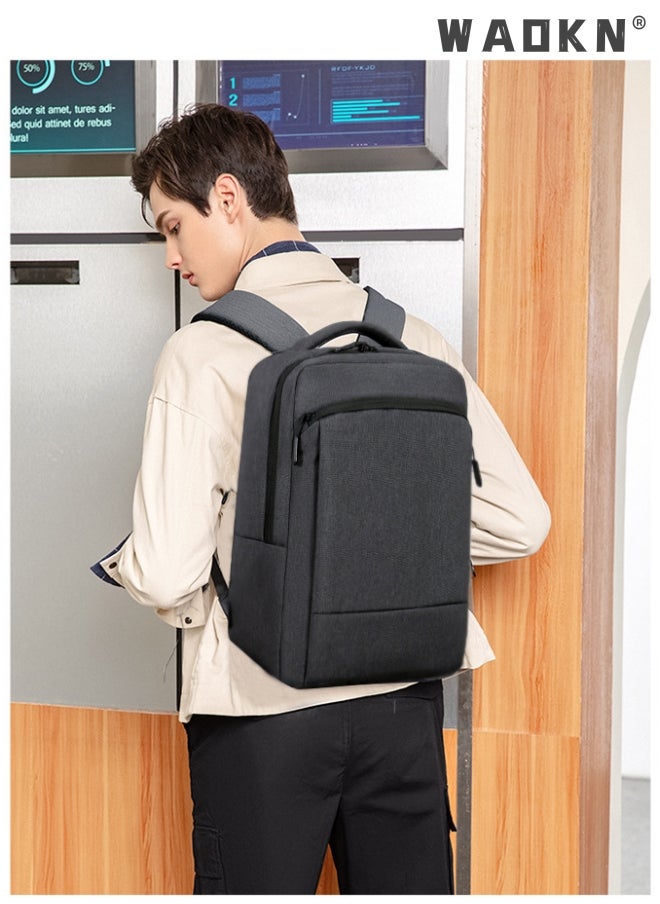 WAOKN Casual Breathable Large Capacity Oxford School Bag Travel Laptop Backpack Business Rucksack with USB Charging Port Men College School Bag Work Travel Flight Business 15.6" Laptop Dark Grey  - Image 2